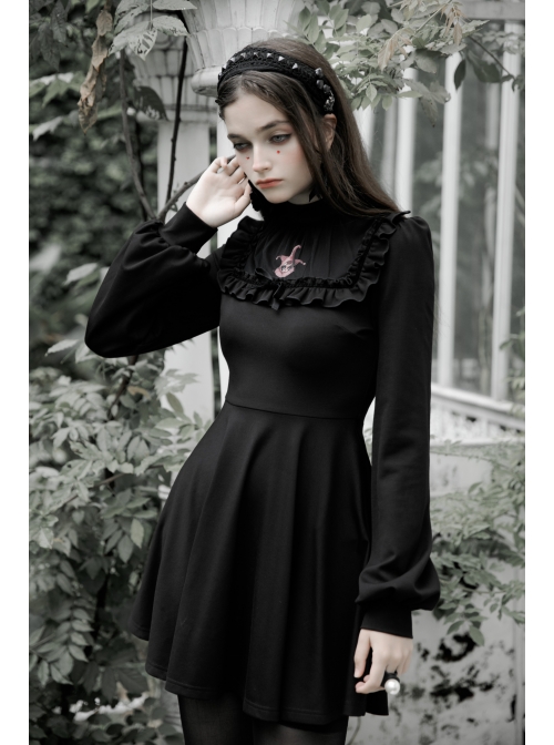 Gothic Female Dark Long Sleeve Clown Printed Pleated Skirt