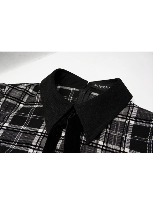 Steam Punk Female Black White Lattice Plaid High Waist Elegant Dress