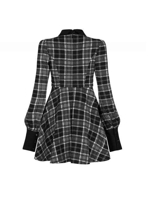 Steam Punk Female Black White Lattice Plaid High Waist Elegant Dress