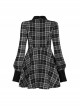 Steam Punk Female Black White Lattice Plaid High Waist Elegant Dress