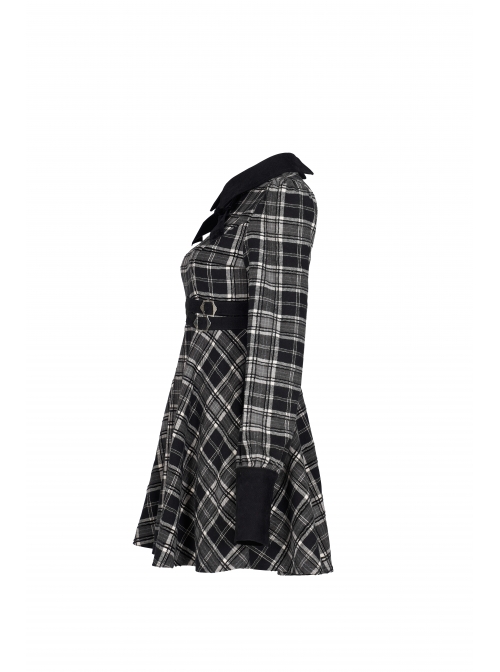 Steam Punk Female Black White Lattice Plaid High Waist Elegant Dress