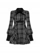 Steam Punk Female Black White Lattice Plaid High Waist Elegant Dress