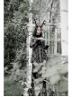 Steam Punk Female Black White Lattice Plaid High Waist Elegant Dress