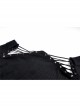 Off-Shoulder One-Work Shoulder Back Lace-Up Long Sleeve Black Punk Knit T-Shirt