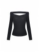 Off-Shoulder One-Work Shoulder Back Lace-Up Long Sleeve Black Punk Knit T-Shirt