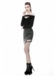 Off-Shoulder One-Work Shoulder Back Lace-Up Long Sleeve Black Punk Knit T-Shirt