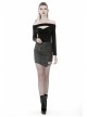 Off-Shoulder One-Work Shoulder Back Lace-Up Long Sleeve Black Punk Knit T-Shirt