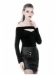 Off-Shoulder One-Work Shoulder Back Lace-Up Long Sleeve Black Punk Knit T-Shirt