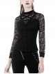 Front Chest Star-Shaped Bandage Lace Mesh Long Sleeve Black Punk Tight T-Shirt