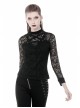 Front Chest Star-Shaped Bandage Lace Mesh Long Sleeve Black Punk Tight T-Shirt