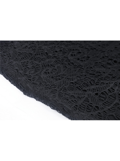 Front Chest Star-Shaped Bandage Lace Mesh Long Sleeve Black Punk Tight T-Shirt