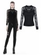Front Chest Star-Shaped Bandage Lace Mesh Long Sleeve Black Punk Tight T-Shirt