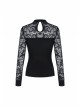 Front Chest Star-Shaped Bandage Lace Mesh Long Sleeve Black Punk Tight T-Shirt