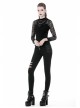 Front Chest Star-Shaped Bandage Lace Mesh Long Sleeve Black Punk Tight T-Shirt