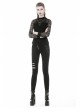 Front Chest Star-Shaped Bandage Lace Mesh Long Sleeve Black Punk Tight T-Shirt