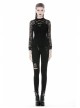 Front Chest Star-Shaped Bandage Lace Mesh Long Sleeve Black Punk Tight T-Shirt