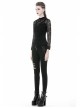 Front Chest Star-Shaped Bandage Lace Mesh Long Sleeve Black Punk Tight T-Shirt