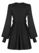Gothic Black Female Long Sleeve Lotus Leaf Hem Pleated Dress