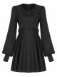 Gothic Black Female Long Sleeve Lotus Leaf Hem Pleated Dress