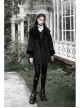 Gothic Black Female Long Sleeve Lotus Leaf Hem Pleated Dress