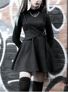 Steam Punk Female Casual Dark Strap Buckle High Waist Dress