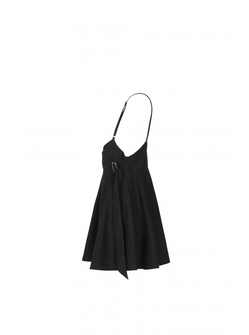 Steam Punk Female Casual Dark Strap Buckle High Waist Dress