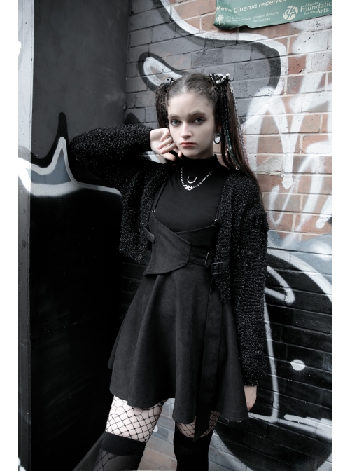Steam Punk Female Casual Dark Strap Buckle High Waist Dress
