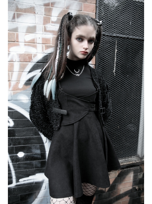 Steam Punk Female Casual Dark Strap Buckle High Waist Dress