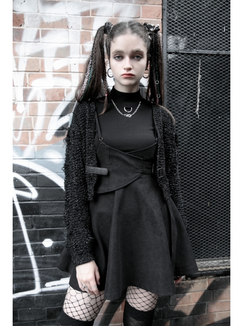 Steam Punk Female Casual Dark Strap Buckle High Waist Dress
