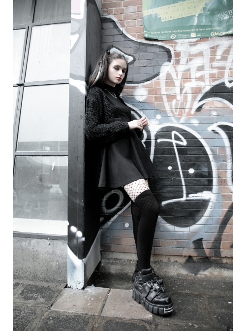 Steam Punk Female Casual Dark Strap Buckle High Waist Dress