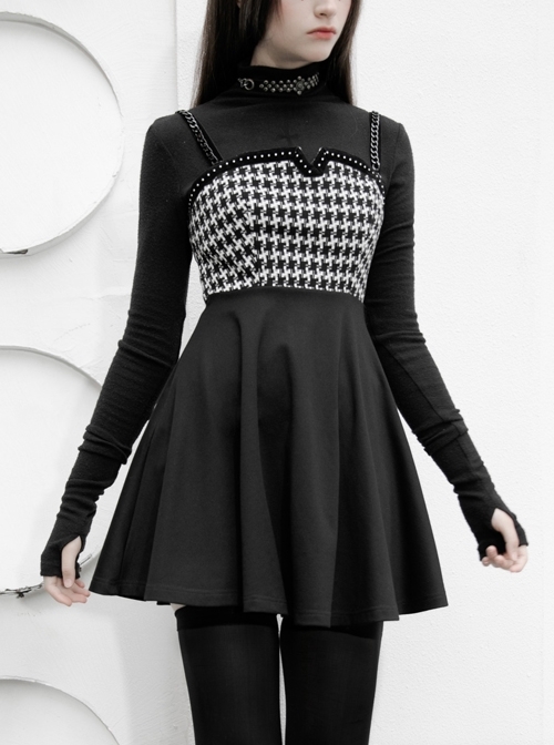 Steam Punk Female Black Elegant Bird Printed Stitching Strap Dress