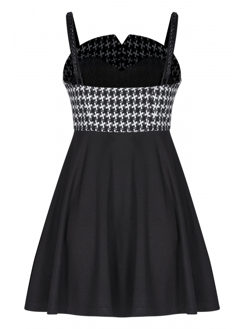 Steam Punk Female Black Elegant Bird Printed Stitching Strap Dress