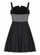 Steam Punk Female Black Elegant Bird Printed Stitching Strap Dress