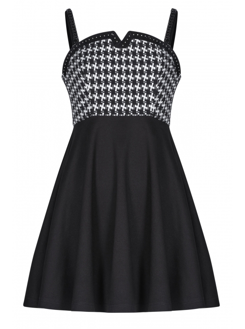 Steam Punk Female Black Elegant Bird Printed Stitching Strap Dress