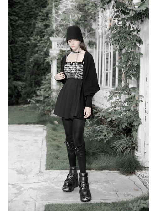 Steam Punk Female Black Elegant Bird Printed Stitching Strap Dress