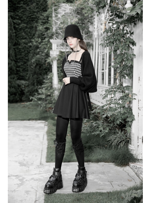 Steam Punk Female Black Elegant Bird Printed Stitching Strap Dress