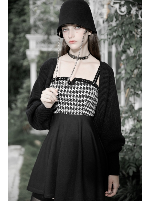 Steam Punk Female Black Elegant Bird Printed Stitching Strap Dress