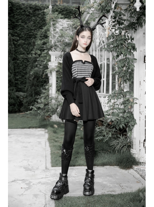 Steam Punk Female Black Elegant Bird Printed Stitching Strap Dress