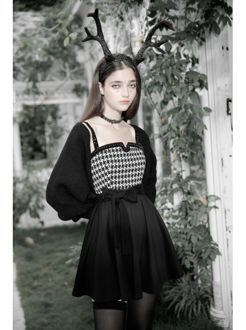 Steam Punk Female Black Elegant Bird Printed Stitching Strap Dress