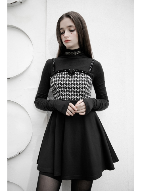 Steam Punk Female Black Elegant Bird Printed Stitching Strap Dress