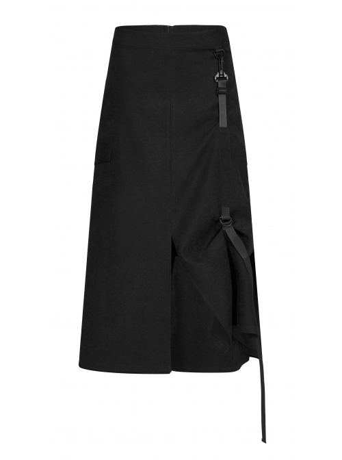 Steam Punk Female Casual Black Binding Split Long Skirt