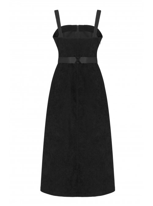 Steam Punk Female Black Belted Zipper Strap Long Dress