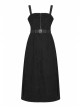 Steam Punk Female Black Belted Zipper Strap Long Dress