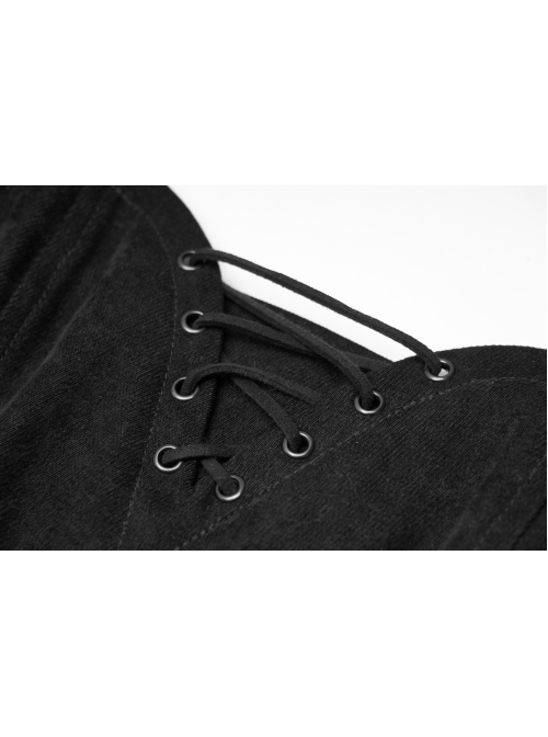 Steam Punk Female Black Strap Belted  Binding High Waist Dress
