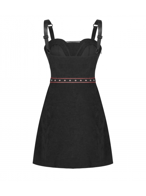 Steam Punk Female Black Strap Belted  Binding High Waist Dress
