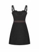 Steam Punk Female Black Strap Belted  Binding High Waist Dress