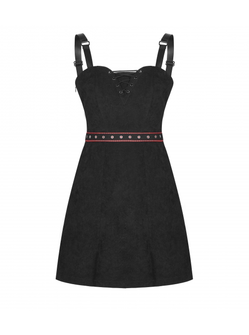 Steam Punk Female Black Strap Belted  Binding High Waist Dress
