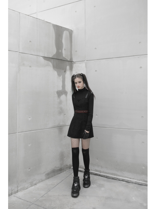 Steam Punk Female Black Strap Belted  Binding High Waist Dress