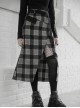 Steam Punk Female Black Grey Lattice Split Plaid Long Skirt