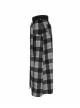Steam Punk Female Black Grey Lattice Split Plaid Long Skirt